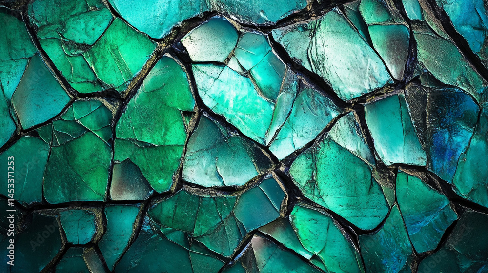 Poster abstract green-blue mosaic texture. a close-up image of an abstract mosaic pattern composed of irreg