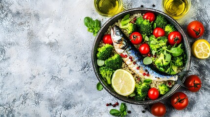 Healthy Baked Mackerel with Quinoa Broccoli Cherry Tomatoes Recipe