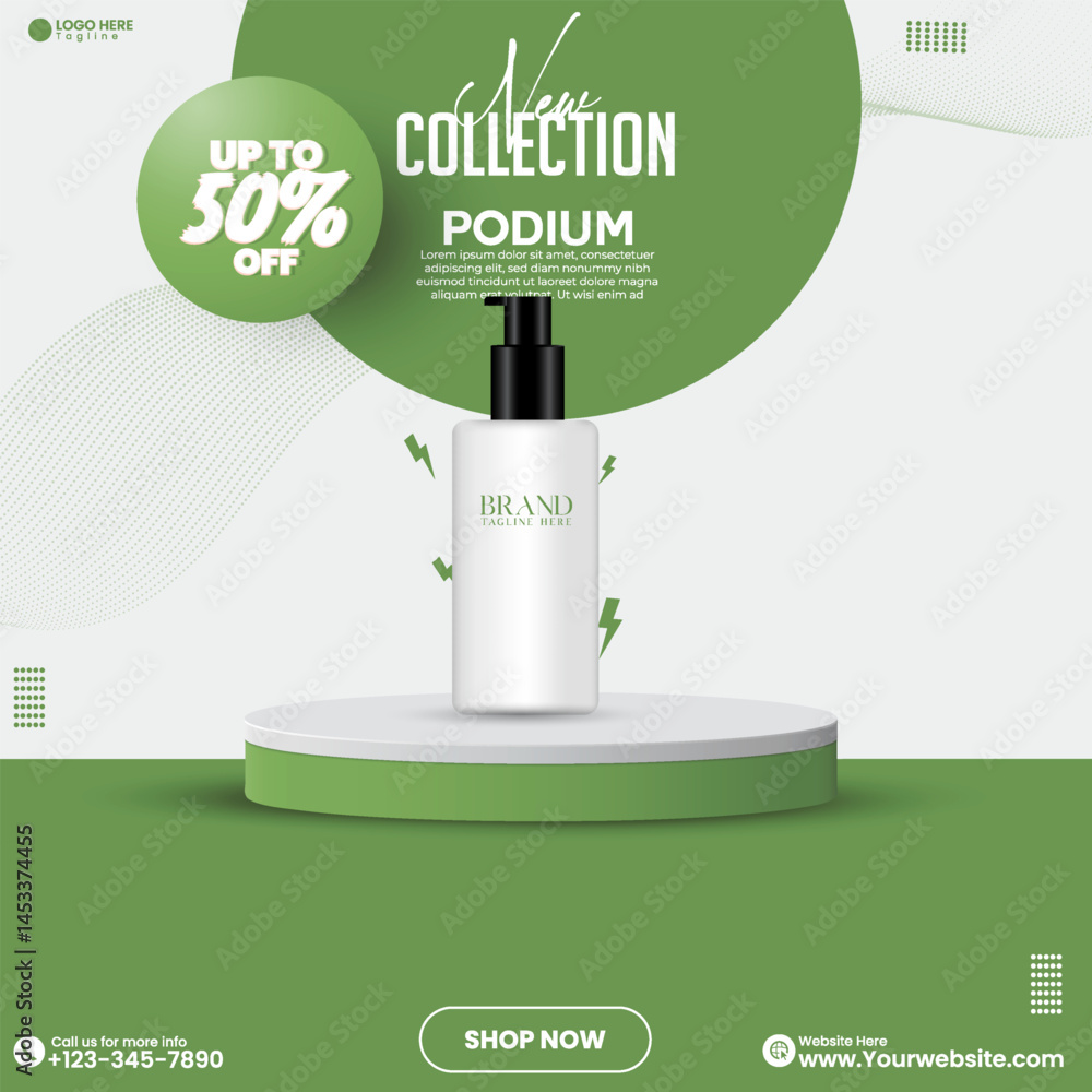 Aufkleber cosmetics product advertisement poster design. green color social media product sale empty abstract 