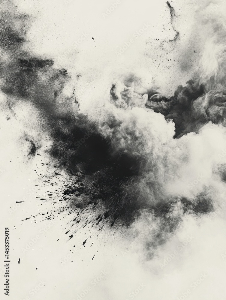 Poster abstract monochrome cloud of dark particles against a light background design element
