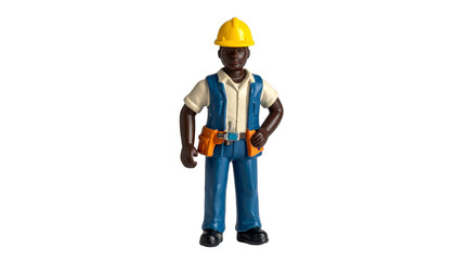 a construction worker standing confidently. He is wearing a yellow hard hat and a tool belt
