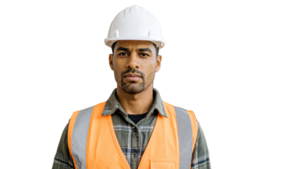 a focused construction worker, in a bright environment