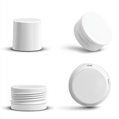 Obraz premium different angles of shooting white plastic caps from cosmetic product packaging, isolated packaging design, isolated on white.