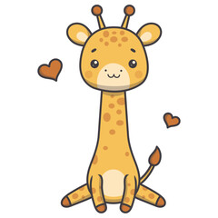 Cute Giraffe Cartoon Illustration. Vector Character on White Background.