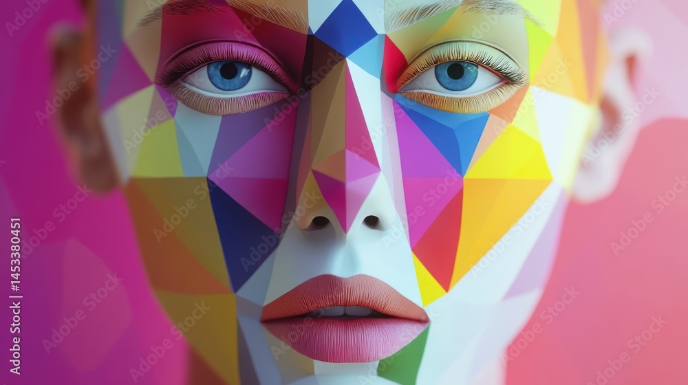 Poster abstract geometric portrait: a symphony of colors and angular design on human form