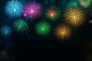 Obraz premium Vibrant Colorful Fireworks Display Night Sky Celebration Festive Holiday Event Background Image Stunning Bright Pyrotechnics Show New Years Eve Party Dramatic Light Show joy glow happy summer winter 