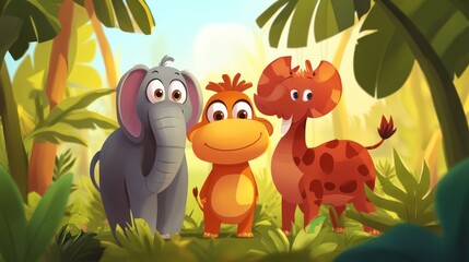 Cute jungle animals in a vibrant habitat