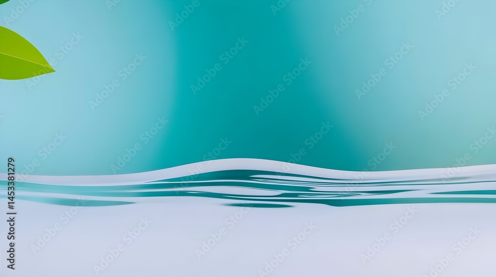 Poster teal backdrop with gentle wave pattern and leaf