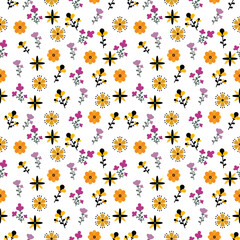 Floral seamless pattern ,flower branches seamless pattern , vector , illustration ,flowers pattern design Seamless flower pattern with colorful little flowers. Simple flat bright flowers background