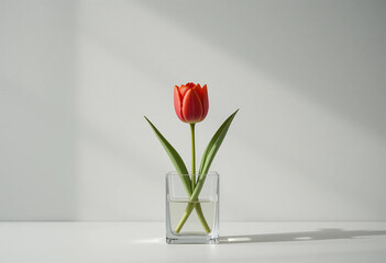 Obraz premium Fresh Red Tulip Bathed in Soft Light