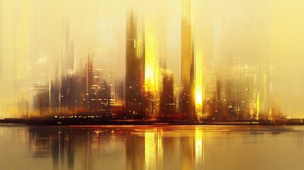 Golden hour cityscape abstract painting