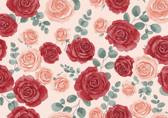 Seam of roses on pink background.