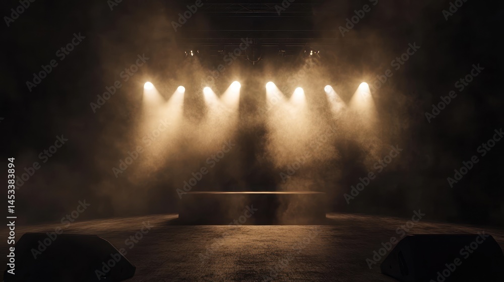Poster Dramatic stage illumination with hazy atmosphere and central platform display