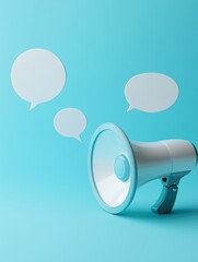 Megaphone with Speech Bubbles on Blue Background Communication and Announcement Concept