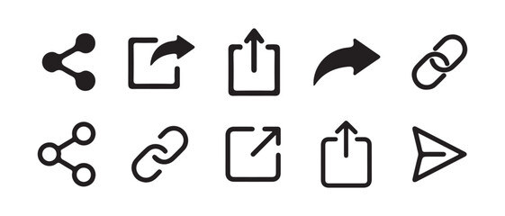 Big share icon set. Share arrow link connection icon black flat and line vector collection isolated on transparent background. Vector Illustration eps 10