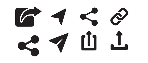 Big share icon set. Share arrow link connection icon black flat and line vector collection isolated on transparent background. Vector Illustration eps 10