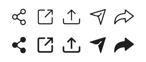 Big share icon set. Share arrow link connection icon black flat and line vector collection isolated on transparent background. Vector Illustration eps 10