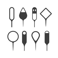 Sim ejector. Tool for removing SIM card from smartphone. Set of Flat Vector illustrations.