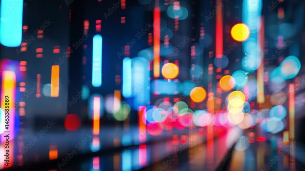 Poster vibrant urban night lights create mesmerizing bokeh effects, showcasing colorful energy and movement