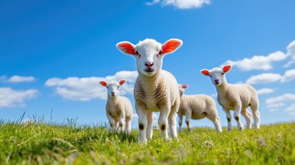 Obraz premium Curious Lambs in a Spring Meadow