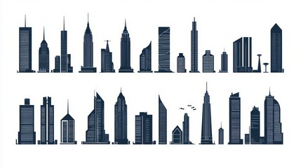 Obraz premium Cityscape skyline silhouettes, urban architecture, buildings, illustration, website design