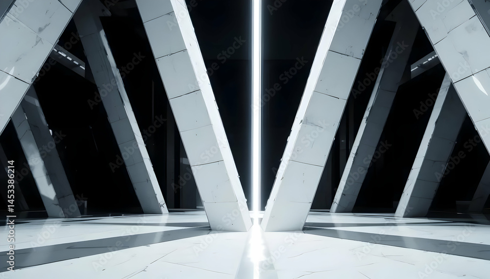 Aufkleber abstract architectural design sleek white triangular structure with glowing central light beam