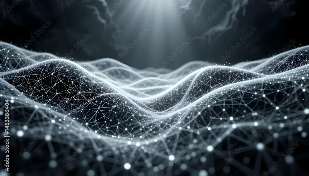 Aufkleber abstract network landscape digital terrain with illuminated nodes and connections