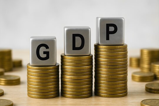 gdp economy growth finance money business concept coins stack gross domestic product market value investment wealth data analysis statistics income development economic indicator concept
