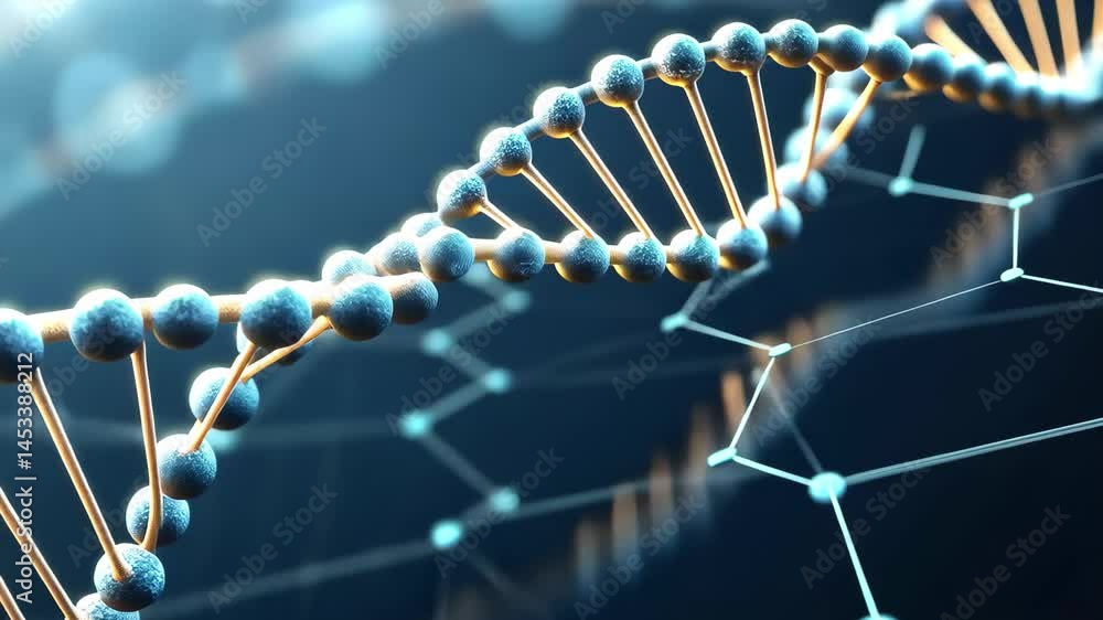 Poster dna strand intertwines with data analysis on a hexagonal grid pattern, dna strand and data analysis 
