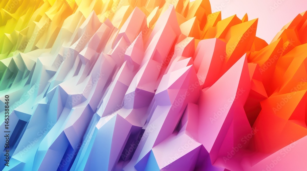 Poster chromatic facets: a vibrant geometric landscape with angular and gradient color