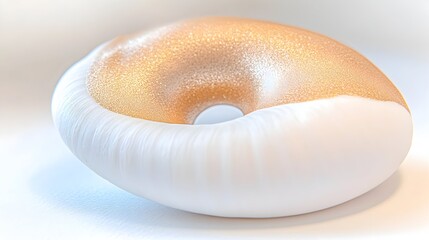 Gold and white toroidal sculpture; smooth, glossy finish;  unique, abstract form