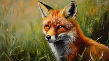 Fototapeta premium Close-up Portrait of a Red Fox in Grass