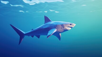 Obraz premium Low poly shark swimming gracefully in turquoise waters digital art background