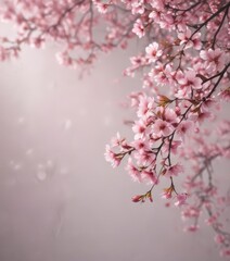 Obraz premium Delicate pink sakura petals drift on a soft-focus spring background , light, vibrant, pink