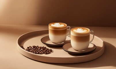 Elegant Coffee Presentation with Latte Art and Coffee Beans