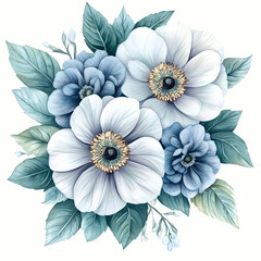 Floral arrangement in blue tones