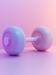 Obraz premium A pastel-colored dumbbell resting on a smooth surface, set against a soft gradient background