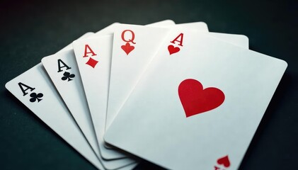 Fototapeta premium Four aces fanned out, showcasing the suit symbols , fan, four of a kind