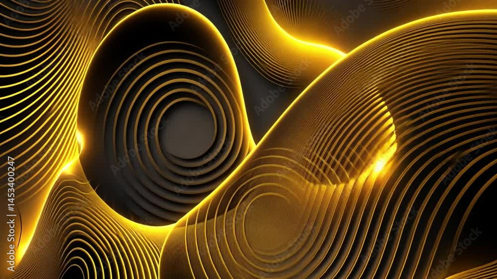 Poster abstract golden waves circular patterns of visual elegance and modernity in design, enhanced by ligh