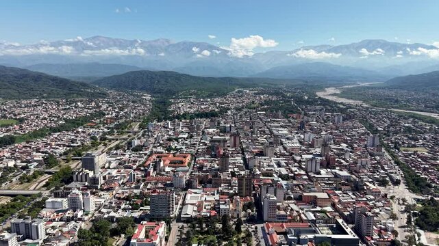 Aerial view of the city of San Salvador de Jujuy, Argentina. Video