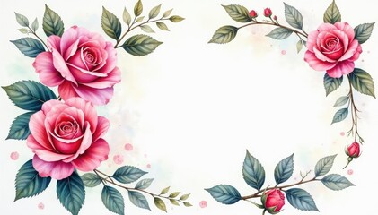 Intricate watercolor roses & leaves, soft hues, botanical, floral