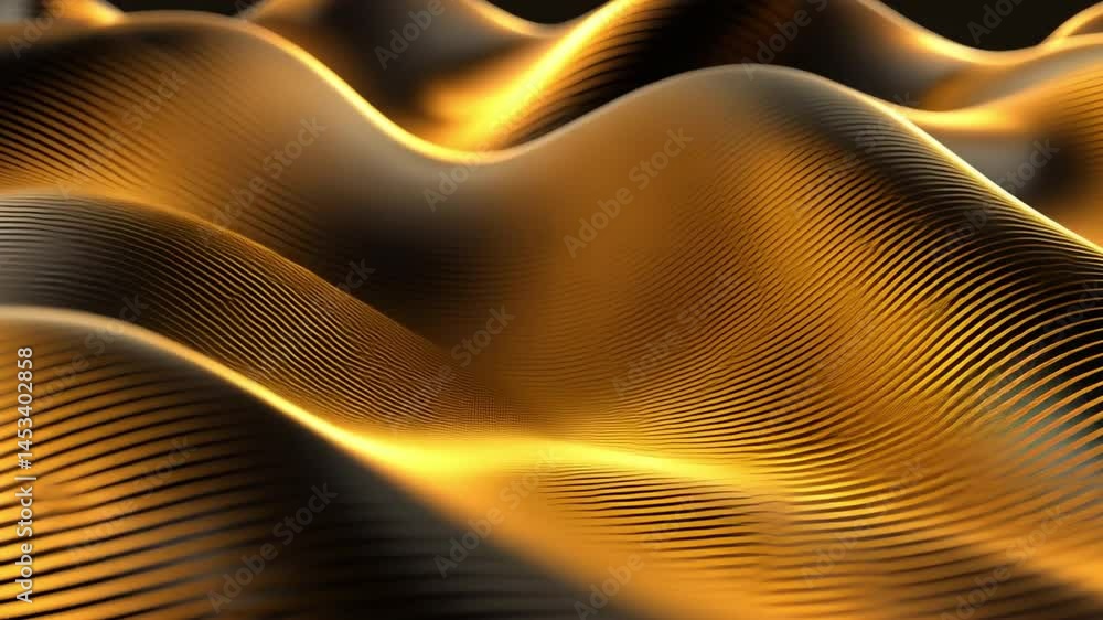 Poster mesmerizing abstract design of smooth golden waves, showcasing elegance and depth through fluid move