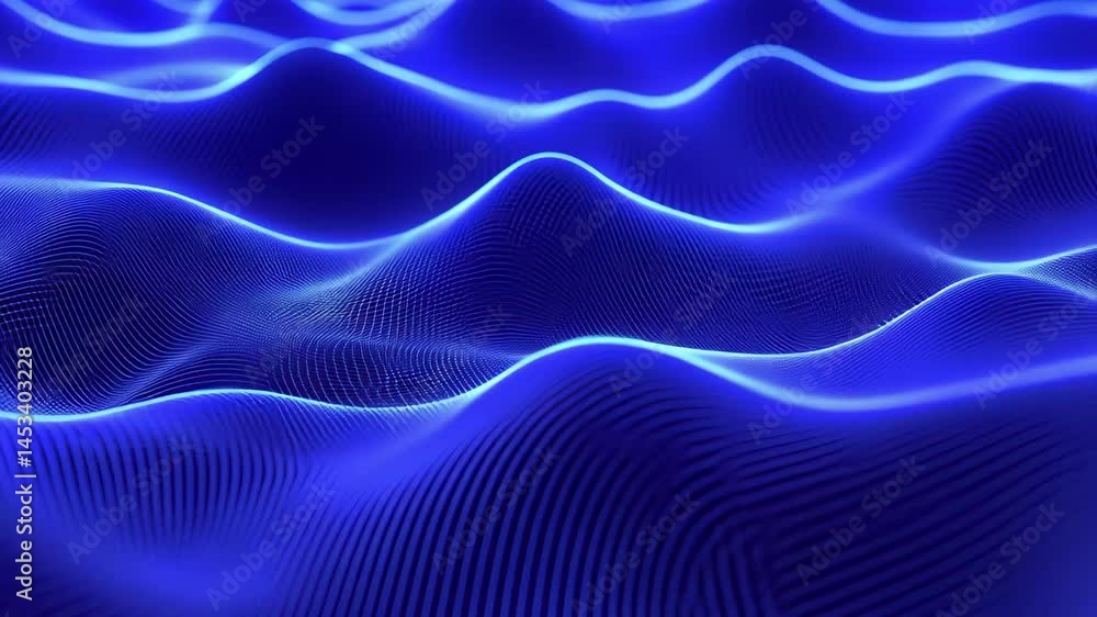 Poster blue magic energy particle waves ripple through a dynamic digital landscape, blue magic energy parti