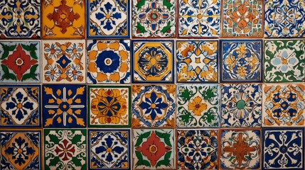Vibrant Mosaic of Hand-Painted Tiles: A Kaleidoscope of Colors and Patterns