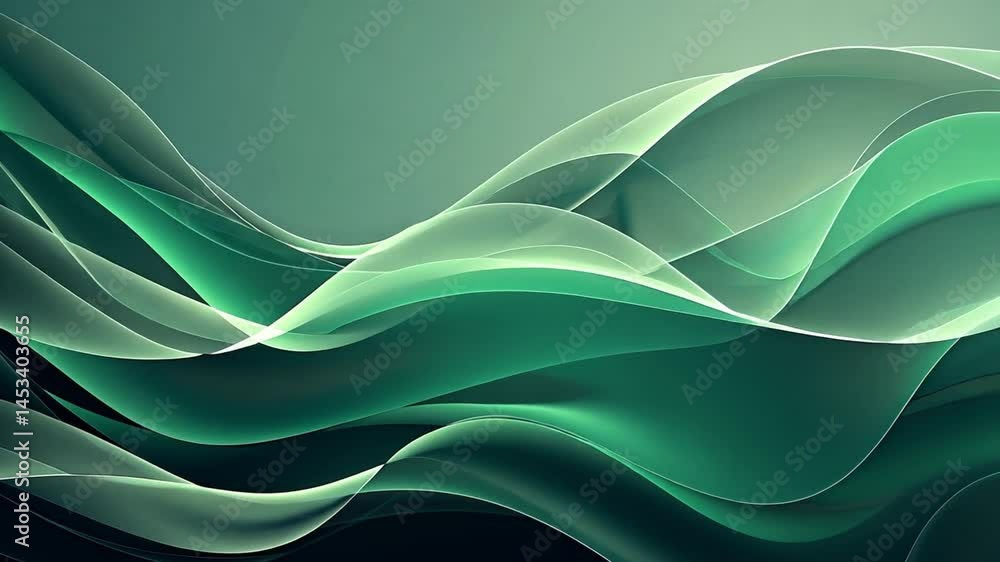 Poster serene abstract design flowing green waves with smooth curves and gradients evoke tranquility and ca