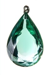 Obraz premium Beautiful Emerald Green Crystal Gemstone Pendant on White Background Close Up Detail
