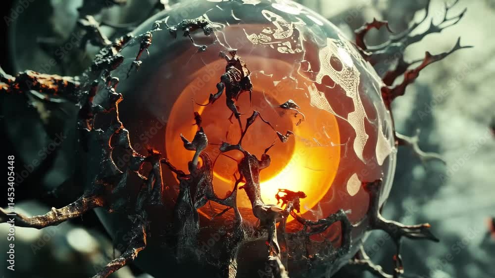 Poster closeup view of a realistic cell highlighting its nucleus and intricate structure, closeup view of a