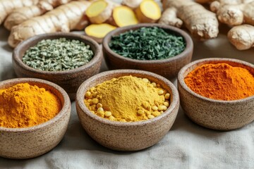Indoor kitchen Indian food spices & herbs flat-lay