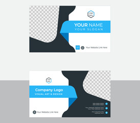 Creative Blue and Black Business Card Template with Abstract Shape Design – Modern Corporate Branding