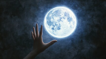 Reaching for the moon a mystical gesture in a dreamlike environment